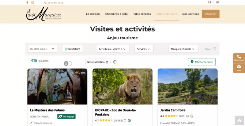 Capture d'un widget "Visites et Activités" sur le site auxmarquises.com