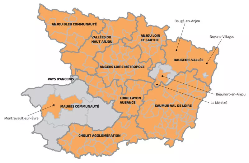 Carte des collectivités de Maine et Loire qui collectent la taxe de séjour