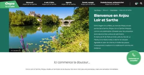 Page d'accueil du site web de l'office de tourisme Anjou Loir et Sarthe
